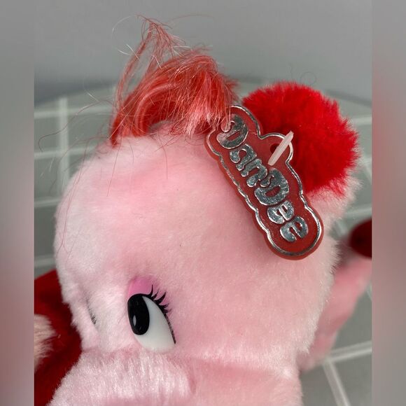 Vtg DanDee Plush Valentines Pink & Red Cross Neck Dinosaurs Loving Brontosaurus - Picture 4 of 13